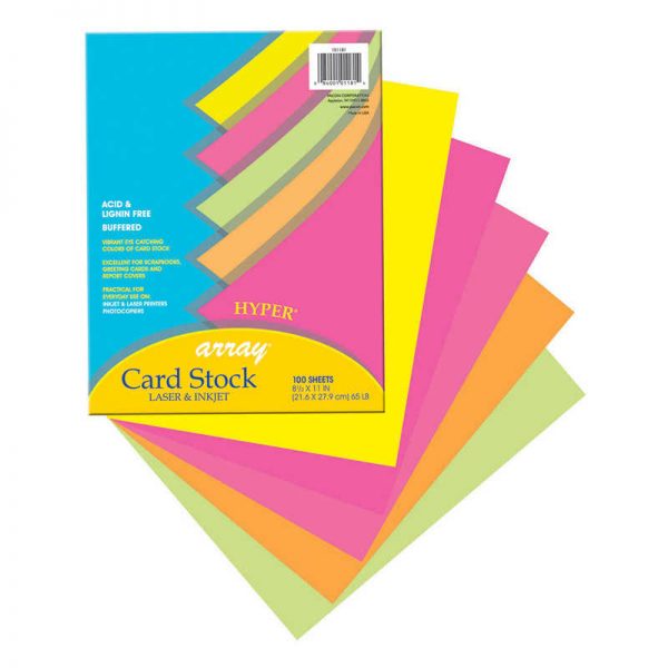 Pacon® Hyper Card Stock, 5 Assorted Colors, 8-1/2" x 11", 100 Sheets