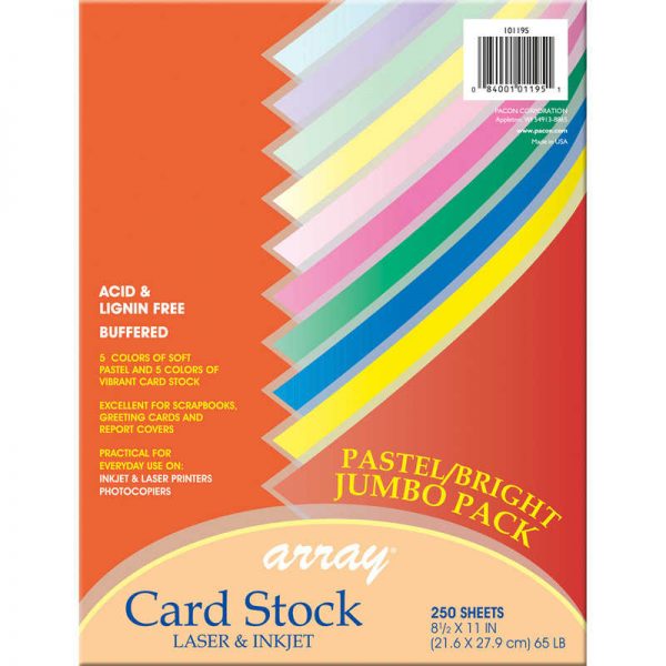 Pacon® Pastel & Bright Card Stock Assortment, 10 Colors, 8-1/2" x 11", 250 Sheets