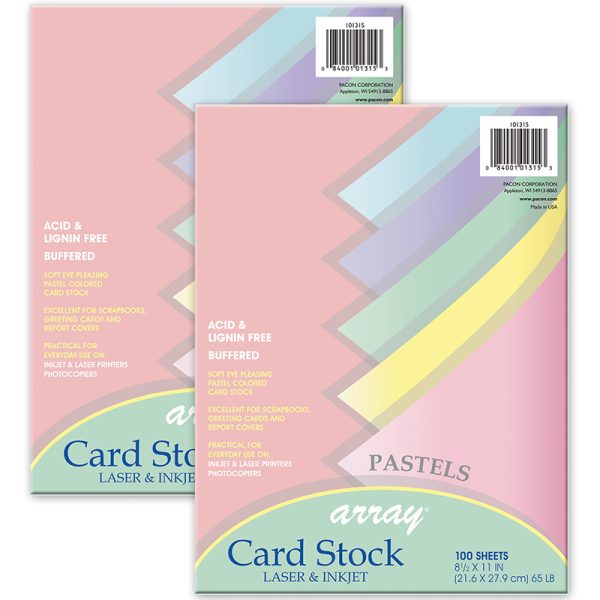 Pacon® Pastel Card Stock, 5 Assorted Colors, 8-1/2" x 11", 100 Sheets Per Pack, 2 Packs