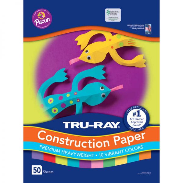 Tru-Ray® Construction Paper, 10 Vibrant Colors, 12" x 18", 50 Sheets