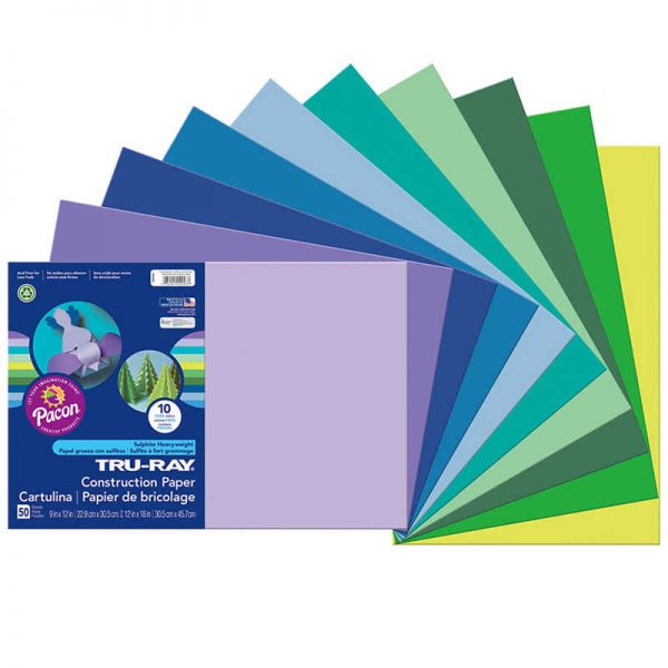 Tru-Ray® Construction Paper, Cool Assorted, 12" x 18", 50 Sheets