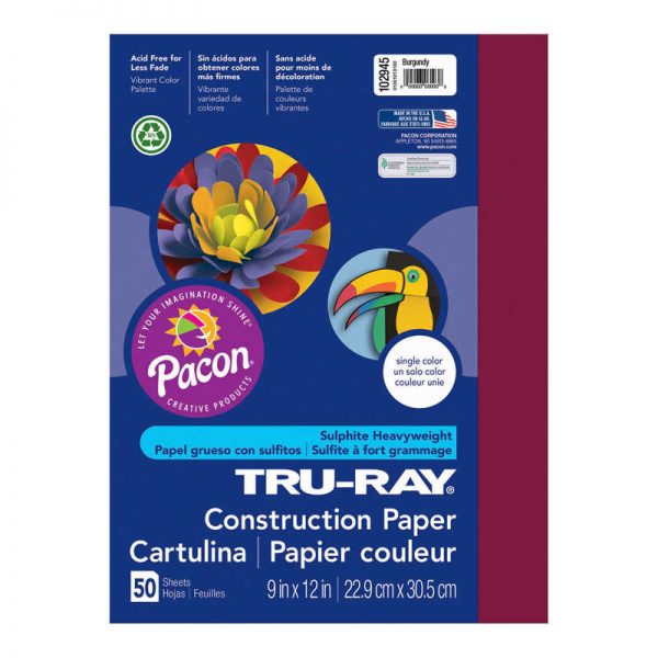 Tru-Ray® Construction Paper, Burgundy, 9" x 12", 50 Sheets