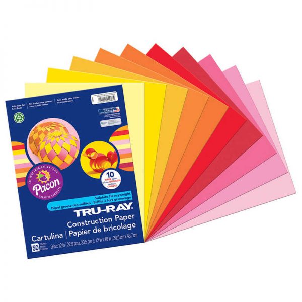 Tru-Ray® Construction Paper, Warm Assorted, 9" x 12", 50 Sheets