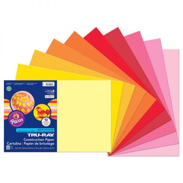 Tru-Ray® Construction Paper, Warm Assorted, 12" x 18", 50 Sheets