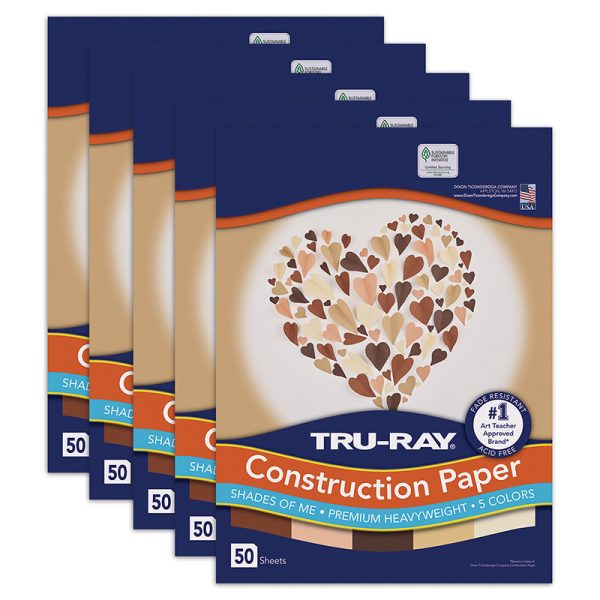 Tru-Ray® Construction Paper, Shades of Me Assortment, 9" x 12", 50 Sheets Per Pack, 5 Packs