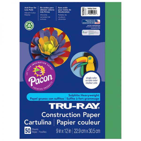 Tru-Ray® Construction Paper, Holiday Green, 9" x 12", 50 Sheets