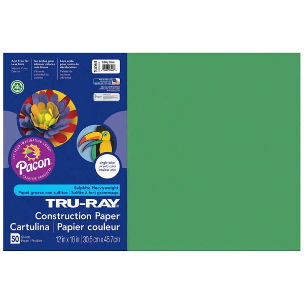 Tru-Ray® Construction Paper, Holiday Green, 12" x 18", 50 Sheets