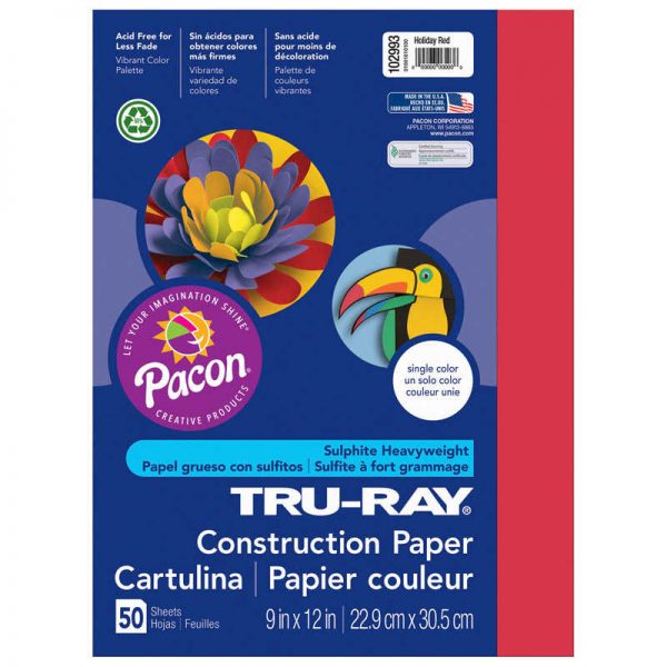 Tru-Ray® Construction Paper, Holiday Red, 9" x 12", 50 Sheets