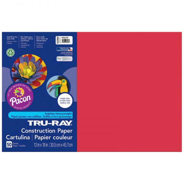 Tru-Ray® Construction Paper, Holiday Red, 12" x 18", 50 Sheets