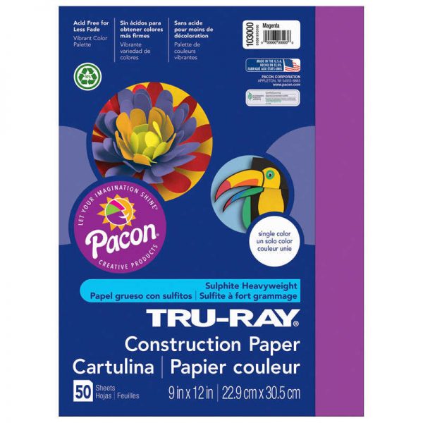 Tru-Ray® Construction Paper, Magenta, 9" x 12", 50 Sheets