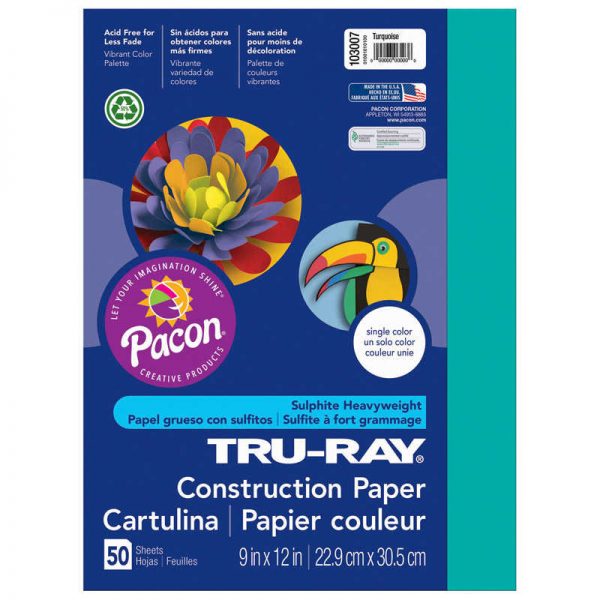 Tru-Ray® Construction Paper, Turquoise, 9" x 12", 50 Sheets
