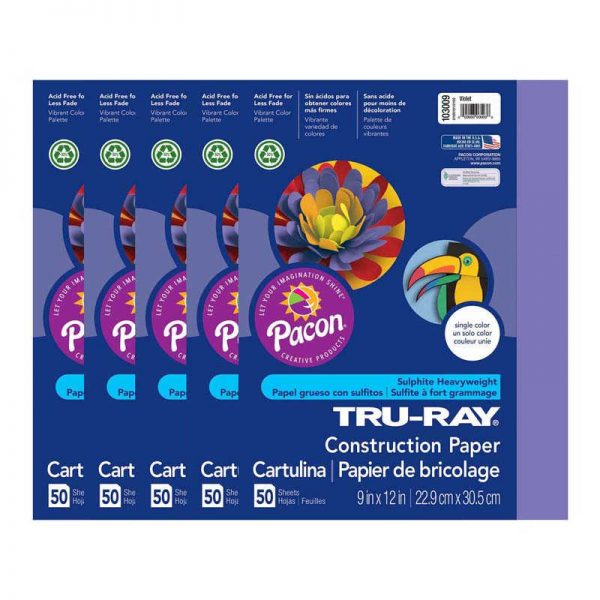 Tru-Ray® Construction Paper, Violet, 9" x 12", 50 Sheets Per Pack, 5 Packs