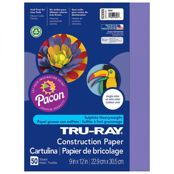 Tru-Ray® Construction Paper, Violet, 9" x 12", 50 Sheets