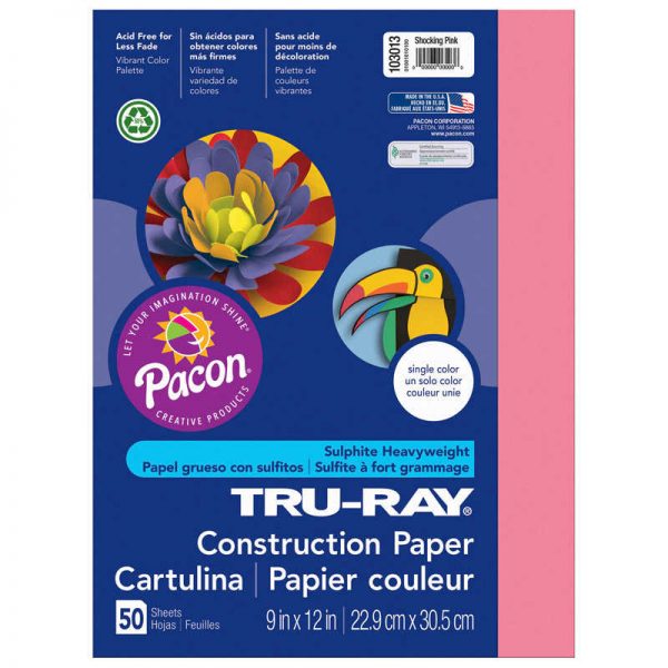 Tru-Ray® Construction Paper, Shocking Pink, 9" x 12", 50 Sheets