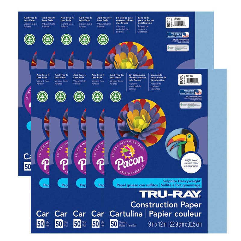 TeachersParadise TruRay® Construction Paper, Sky Blue, 9" x 12", 50