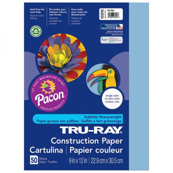 Tru-Ray® Construction Paper, Sky Blue, 9" x 12", 50 Sheets
