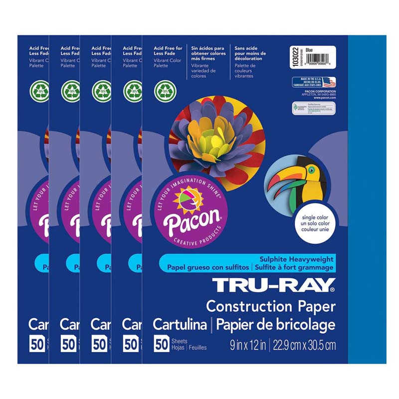 TeachersParadise TruRay® Construction Paper, Blue, 9" x 12", 50