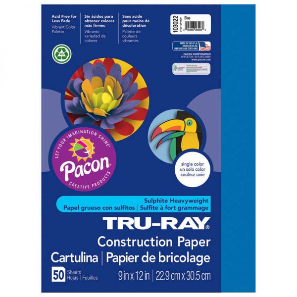 Tru-Ray® Construction Paper, Blue, 9" x 12", 50 Sheets