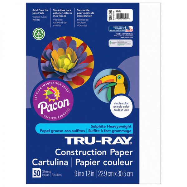 Tru-Ray® Construction Paper, White, 9" x 12", 50 Sheets