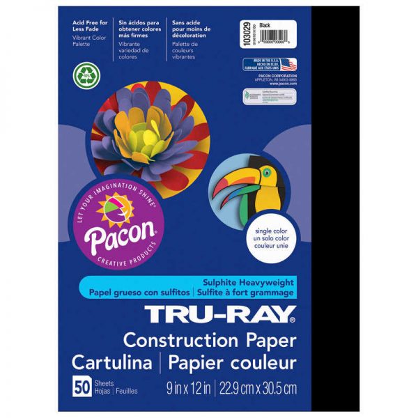 Tru-Ray® Construction Paper, Black, 9" x 12", 50 Sheets