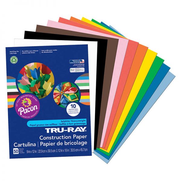 Tru-Ray® Construction Paper, Standard Assorted, 9" x 12", 50 Sheets