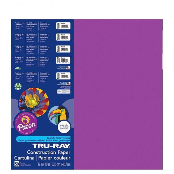 Tru-Ray® Construction Paper, Magenta, 12" x 18", 50 Sheets Per Pack, 5 Packs