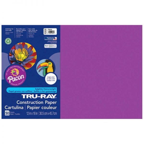 Tru-Ray® Construction Paper, Magenta, 12" x 18", 50 Sheets