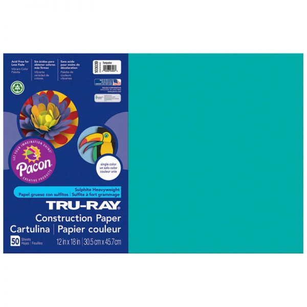 Tru-Ray® Construction Paper, Turquoise, 12" x 18", 50 Sheets