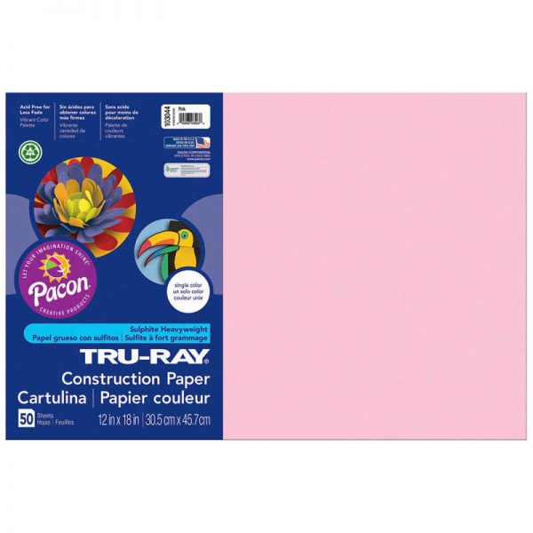 Tru-Ray® Construction Paper, Pink, 12" x 18", 50 Sheets