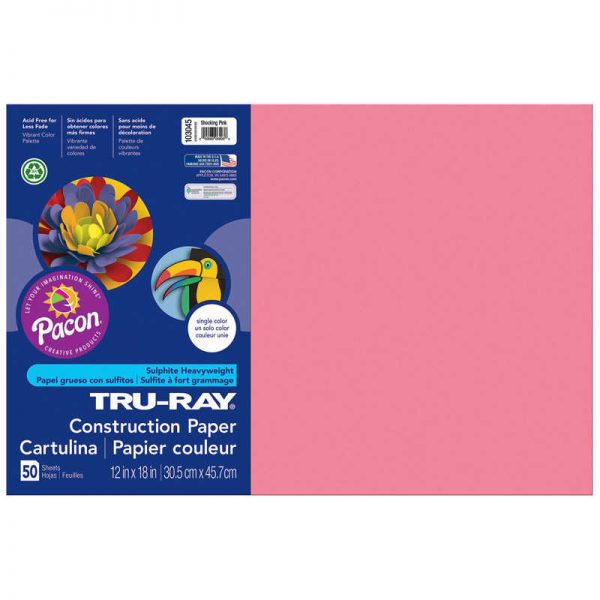 Tru-Ray® Construction Paper, Shocking Pink, 12" x 18", 50 Sheets