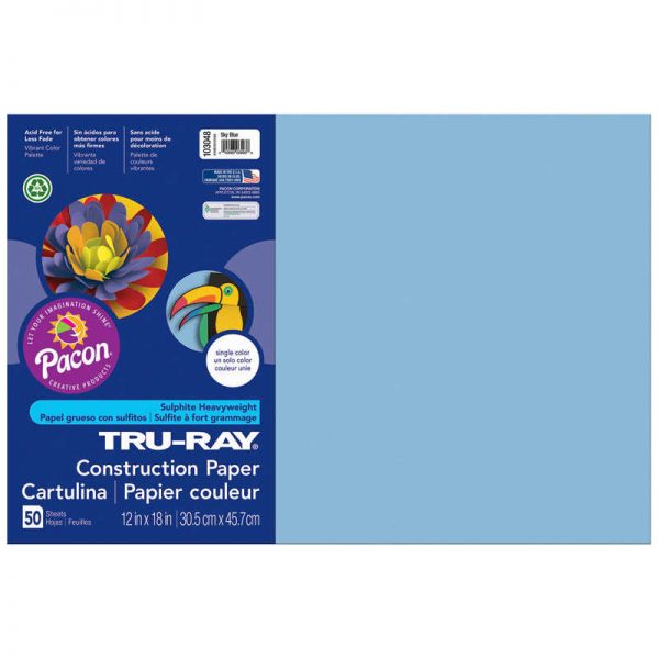 Tru-Ray® Construction Paper, Sky Blue, 12" x 18", 50 Sheets
