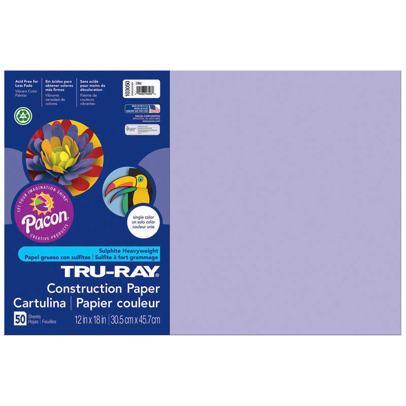 Tru-Ray® Construction Paper, Lilac, 12" x 18", 50 Sheets