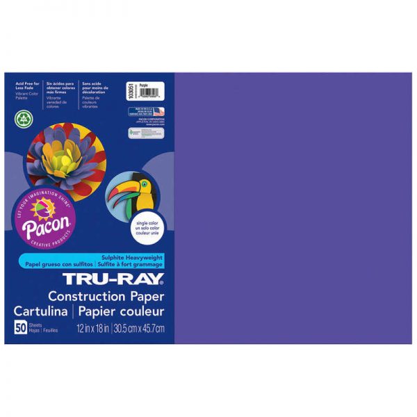 Tru-Ray® Construction Paper, Purple, 12" x 18", 50 Sheets
