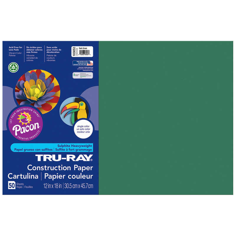 TeachersParadise TruRay® Construction Paper, Dark Green, 12" x 18