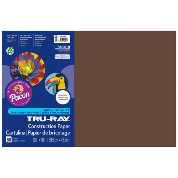 Tru-Ray® Construction Paper, Dark Brown, 12" x 18", 50 Sheets