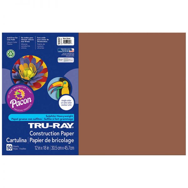 Tru-Ray® Construction Paper, Warm Brown, 12" x 18", 50 Sheets