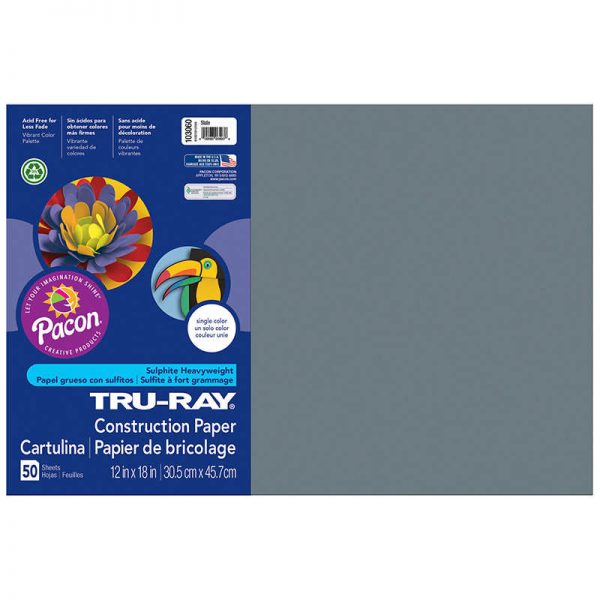 Tru-Ray® Construction Paper, Slate, 12" x 18", 50 Sheets