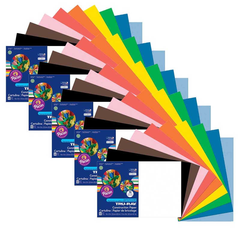 Pacon Tru-Ray Sulphite Construction Paper, Assorted, 9 x 12 - 50 pack