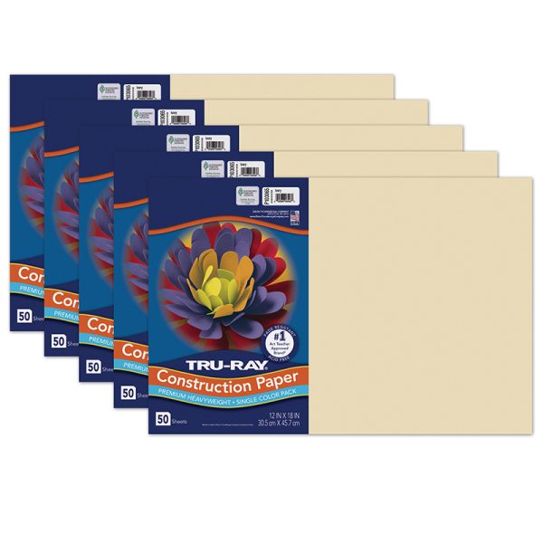 Tru-Ray® Fade-Resistant Construction Paper, Ivory, 12" x 18", 50 Sheets Per Pack, 5 Packs