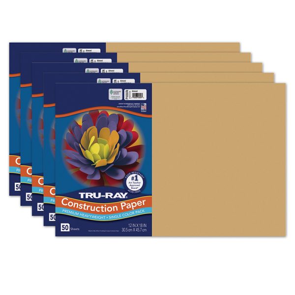 Tru-Ray® Fade-Resistant Construction Paper, Almond, 12" x 18", 50 Sheets Per Pack, 5 Packs