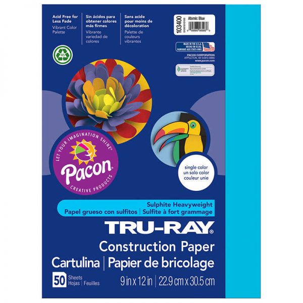 Tru-Ray® Construction Paper, Atomic Blue, 9" x 12", 50 Sheets
