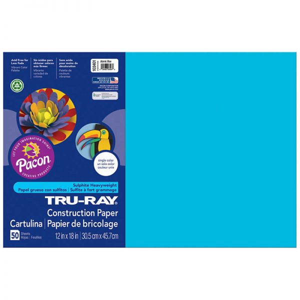 Tru-Ray® Construction Paper, Atomic Blue, 12" x 18", 50 Sheets