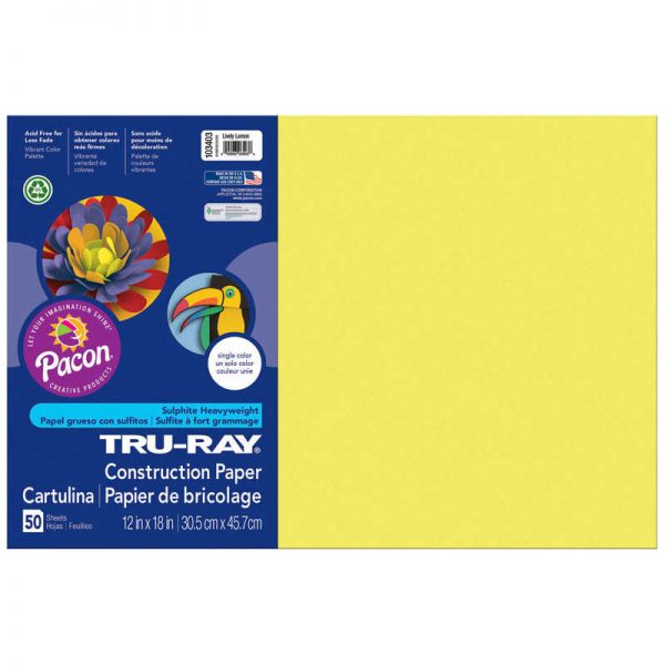 Tru-Ray® Construction Paper, Lively Lemon, 12" x 18", 50 Sheets