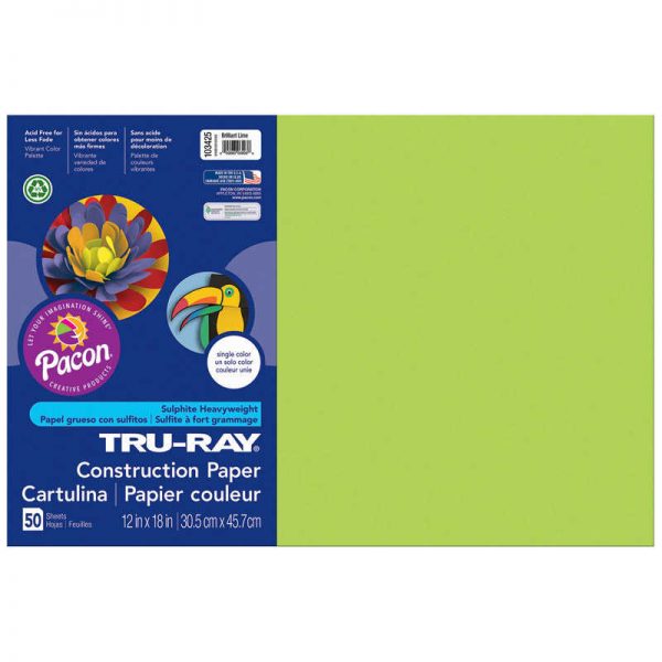 Tru-Ray® Construction Paper, Brilliant Lime, 12" x 18", 50 Sheets