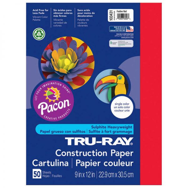 Tru-Ray® Construction Paper, Festive Red, 9" x 12", 50 Sheets