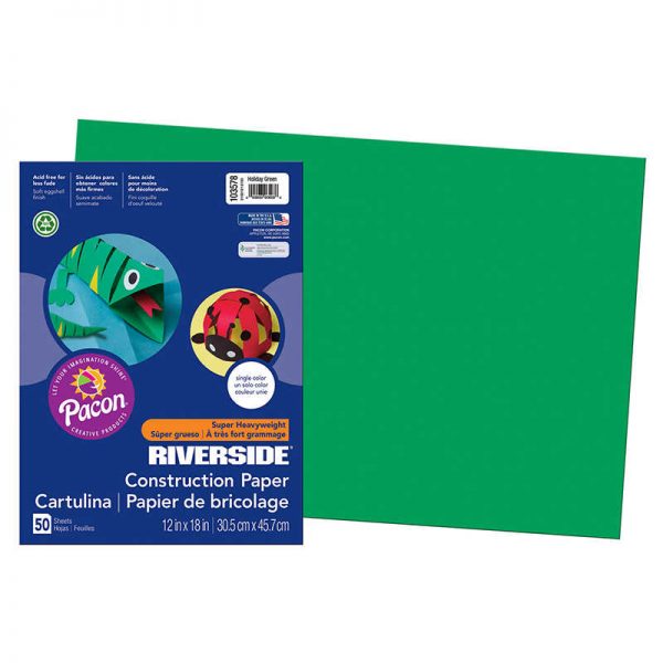 Riverside 3D™ Construction Paper, Holiday Green, 12" x 18", 50 Sheets