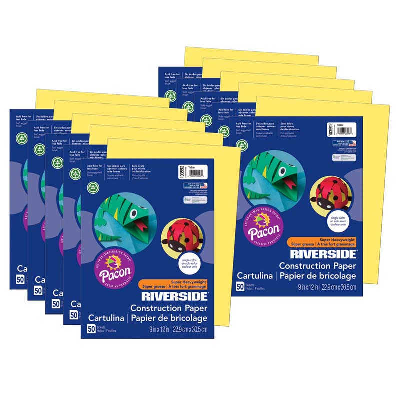 Riverside 3D™ Construction Paper, Yellow, 9" x 12", 50 Sheets Per Pack, 10 Packs