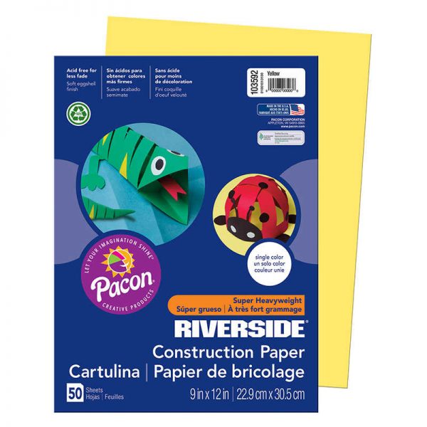 Riverside 3D™ Construction Paper, Yellow, 9" x 12", 50 Sheets