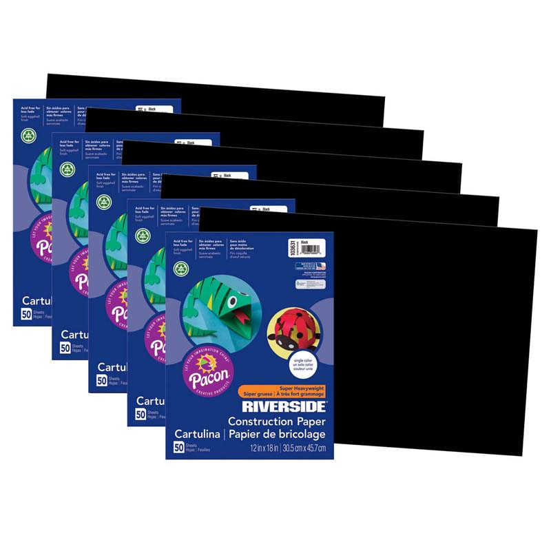 TeachersParadise Riverside 3D™ Construction Paper, Black, 12" x 18", 50 Sheets Per Pack, 5