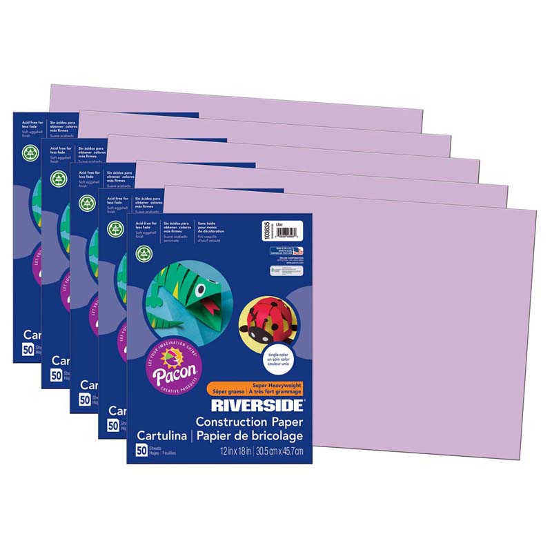 Riverside 3D™ Construction Paper, Lilac, 12" x 18", 50 Sheets Per Pack, 5 Packs